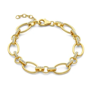 Bibbiena Poppi Clara 925 sterling zilver gold plated Schakelarmband  met zirkonia stenen