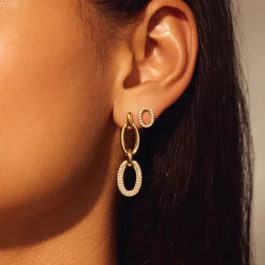Bibbiena Poppi Clara 925 sterling zilver gold plated Oorhangers met zirkonia stenen