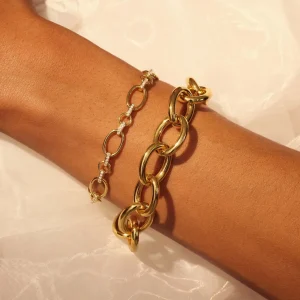 Bibbiena Poppi Clara 925 sterling zilver gold plated Schakelarmband  met zirkonia stenen