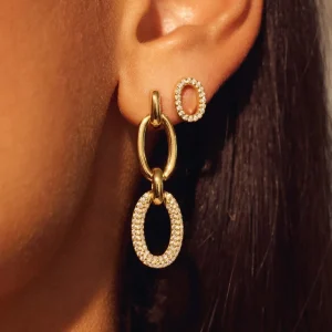 Bibbiena Poppi Clara 925 sterling zilver gold plated Oorhangers met zirkonia stenen