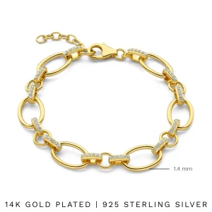 Bibbiena Poppi Clara 925 sterling zilver gold plated Schakelarmband  met zirkonia stenen
