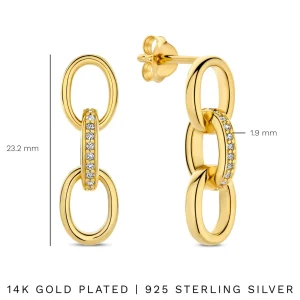 Bibbiena Poppi Clara 925 sterling zilver gold plated Oorhangers met zirkonia stenen