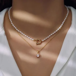 Brioso Cortona Bella 925 sterling zilveren gold plated parel ketting