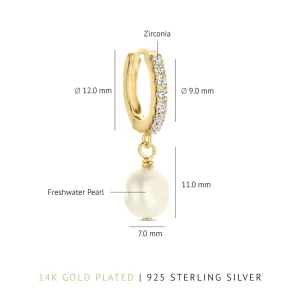 Brioso Cortona Bella 925 sterling zilveren gold plated oorringen met zoetwaterparel