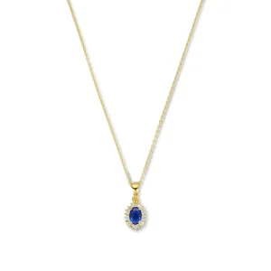 Mia Colore Azure 925 sterling zilver gold plated Ketting met blauwe zirkonia steen