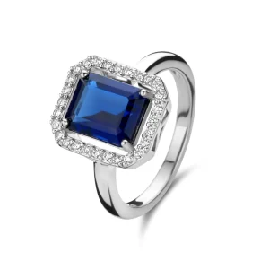 Mia Colore Azure 925 sterling zilveren ring met blauwe zirkonia steen