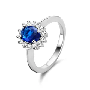Mia Colore Azure 925 sterling zilveren ring met blauwe zirkonia steen