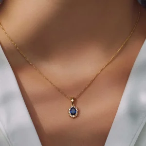 Mia Colore Azure 925 sterling zilver gold plated Ketting met blauwe zirkonia steen