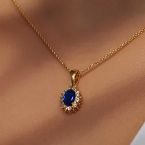 Mia Colore Azure 925 sterling zilver gold plated Ketting met blauwe zirkonia steen