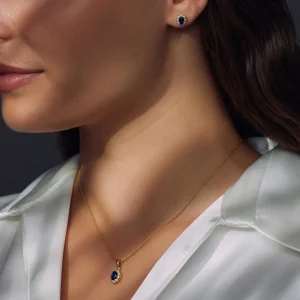 Mia Colore Azure 925 sterling zilver gold plated Oorknoppen met blauwe zirkonia steen