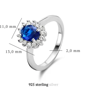 Mia Colore Azure 925 sterling zilveren ring met blauwe zirkonia steen