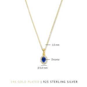 Mia Colore Azure 925 sterling zilver gold plated Ketting met blauwe zirkonia steen