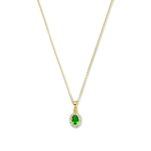 Mia Colore Verdi 925 sterling zilver gold plated Ketting met groene zirkonia steen