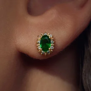 Mia Colore Verdi 925 sterling zilver gold plated Oorknoppen met groene zirkonia steen