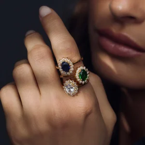 Mia Colore Verdi 925 sterling zilver gold plated ring met groene zirkonia steen