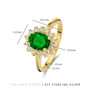 Mia Colore Verdi 925 sterling zilver gold plated ring met groene zirkonia steen