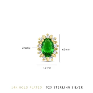 Mia Colore Verdi 925 sterling zilver gold plated Oorknoppen met groene zirkonia steen