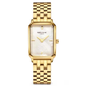 Orologio rechthoekig dameshorloge goudkleurig en parelmoer