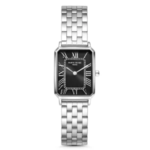 Orologio rechthoekig dameshorloge zilverkleurig en zwart