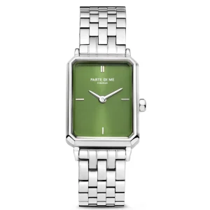 Orologio rechthoekig dameshorloge zilverkleurig en groen