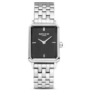 Orologio rechthoekig dameshorloge zilverkleurig en zwart