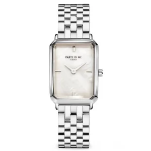 Orologio rechthoekig dameshorloge zilverkleurig en parelmoer