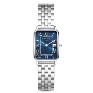 Orologio rechthoekig dameshorloge zilverkleurig en donkerblauw