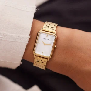 Orologio rechthoekig dameshorloge goudkleurig en parelmoer