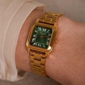 Orologio rechthoekig dameshorloge goudkleurig en groen