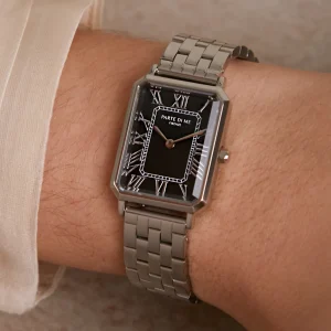 Orologio rechthoekig dameshorloge zilverkleurig en zwart