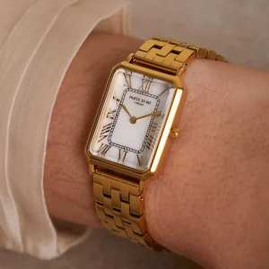 Orologio rechthoekig dameshorloge goudkleurig en parelmoer