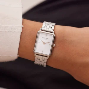 Orologio rechthoekig dameshorloge zilverkleurig en parelmoer