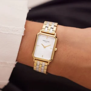 Orologio rechthoekig dameshorloge goud- en zilverkleurig