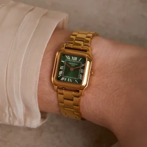 Orologio rechthoekig dameshorloge goudkleurig en groen