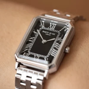 Orologio rechthoekig dameshorloge zilverkleurig en zwart
