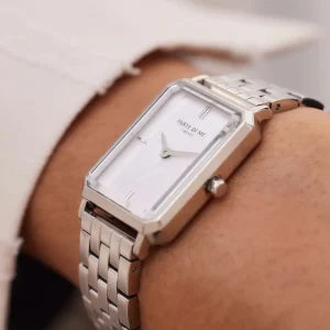 Orologio rechthoekig dameshorloge zilverkleurig en parelmoer