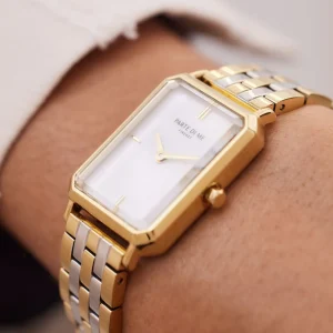 Orologio rechthoekig dameshorloge goud- en zilverkleurig