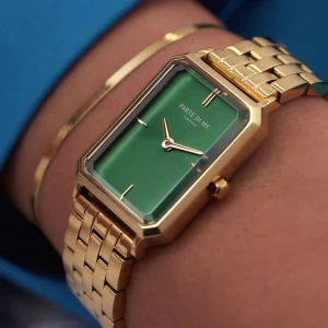 Orologio rechthoekig dameshorloge goudkleurig en groen