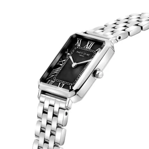 Orologio rechthoekig dameshorloge zilverkleurig en zwart