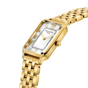 Orologio rechthoekig dameshorloge goudkleurig en parelmoer