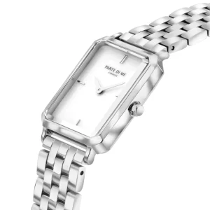 Orologio rechthoekig dameshorloge zilverkleurig en parelmoer