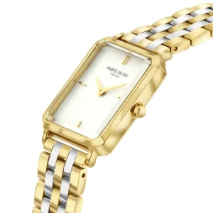 Orologio rechthoekig dameshorloge goud- en zilverkleurig