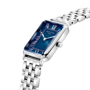 Orologio rechthoekig dameshorloge zilverkleurig en donkerblauw