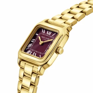 Orologio rechthoekig dameshorloge goudkleurig en bordeaux