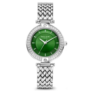 Orologio rond dameshorloge zilverkleurig en groen