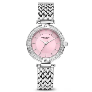 Orologio rond dameshorloge zilverkleurig en roze