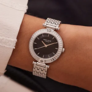 Orologio rond dameshorloge zilverkleurig en zwart