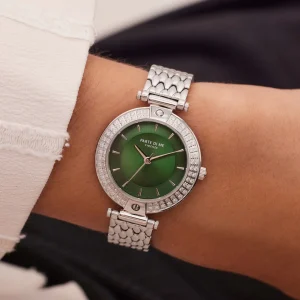 Orologio rond dameshorloge zilverkleurig en groen