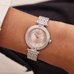 Orologio rond dameshorloge zilverkleurig en taupe