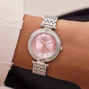 Orologio rond dameshorloge zilverkleurig en roze